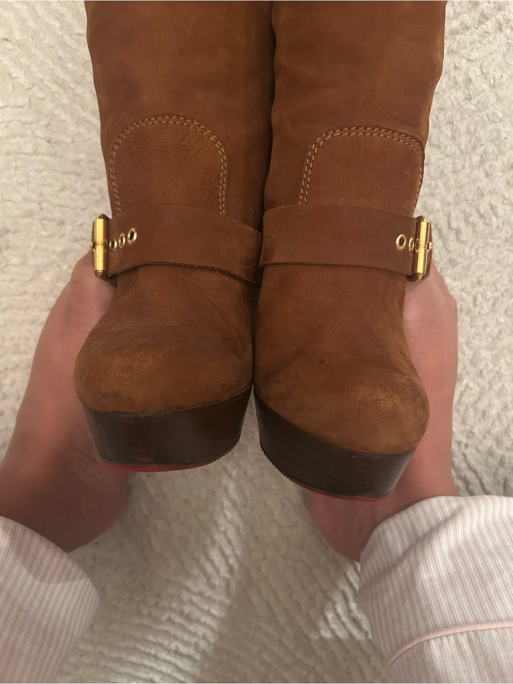 Christian Louboutin Brown Suede Platform Knee-High Boots - Picture 7 of 7
